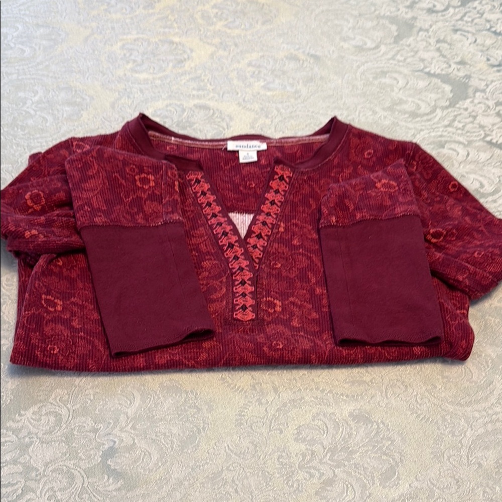 Sundance Red Long Sleeve Tee with Intricate Design - Picture 3 of 3
